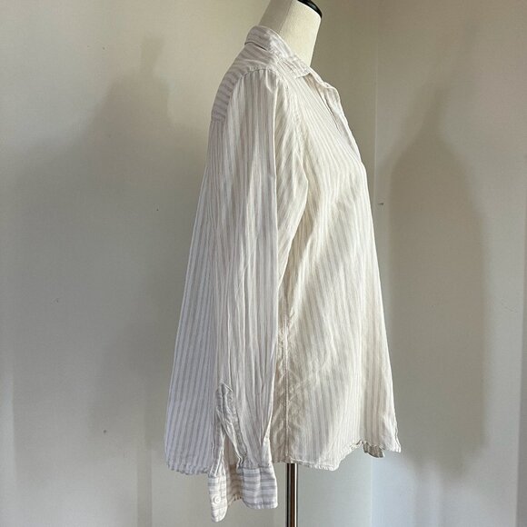 Grayson Frank & Eileen Taupe Tan Striped Button Up Top Shirt Size 3 - Picture 3 of 10